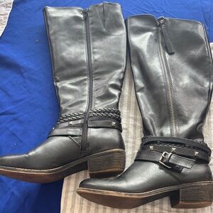 Women's Black knee high Braided Strap Riding Boots